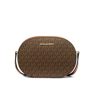 New Michael Kors Jet Set Travel Medium Signature Logo Crossbody Bag Brown
